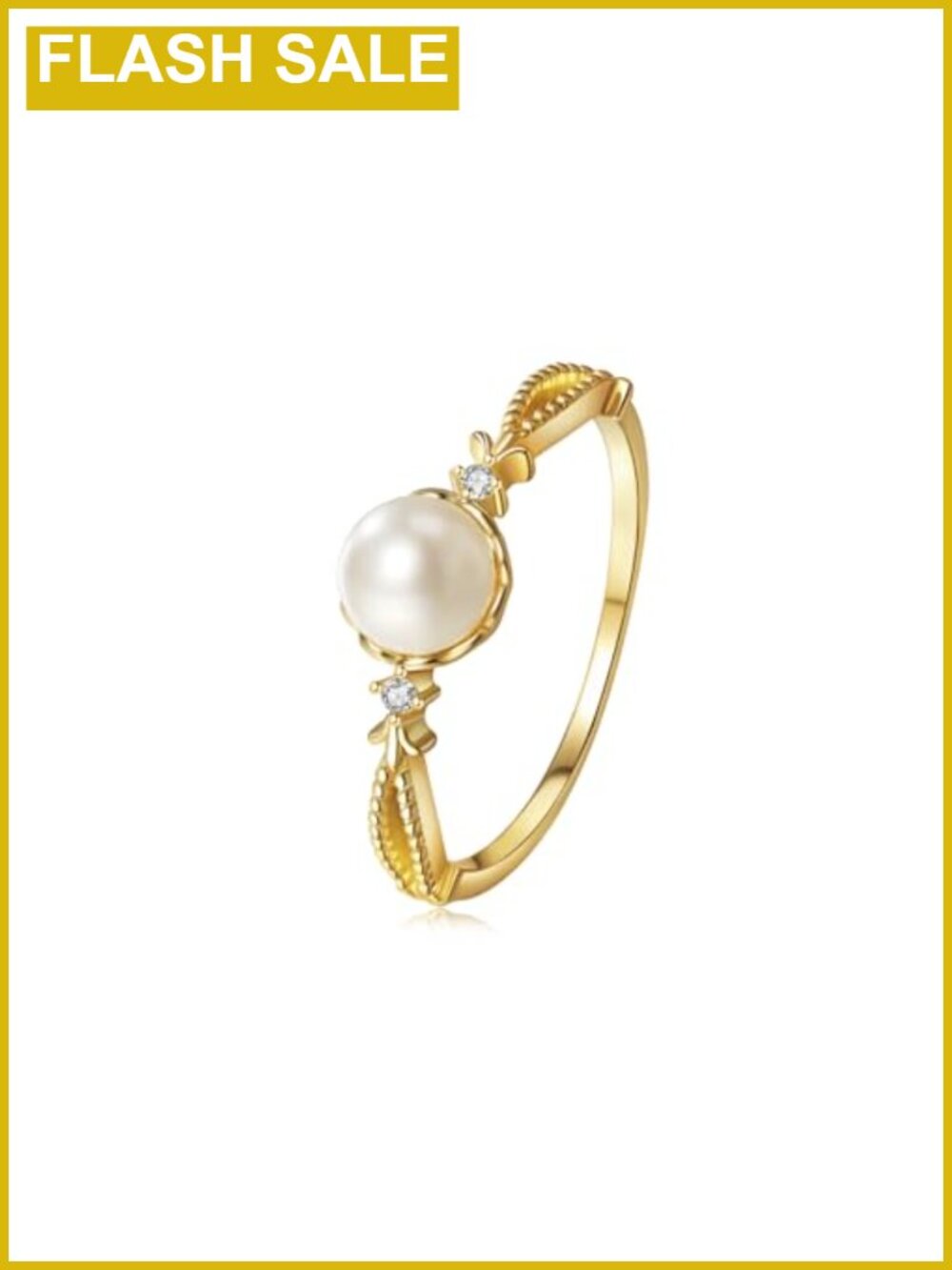 14K Gold Plated Pearl Ring Dainty Elegant Engagement Ring Size 8